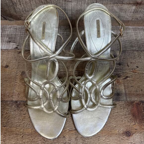 Max Studio Strappy Stiletto Heels Champagne Gold Leather Size 10 - Picture 10 of 12